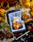 Halloween, spooky, rabbit fun, cool, one of a kind, unusual, illustration refrigerator magnets With gloss, holographic or shiney options