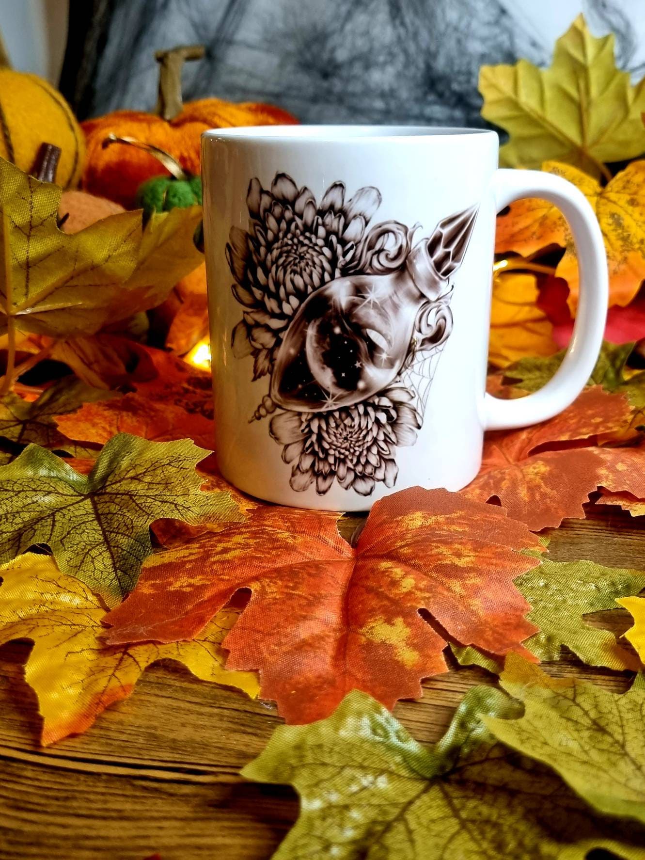 Halloween, spooky, magic, position bottle, witch, eco-friendly handmade ceramic mug with 100% unique illustrated art design