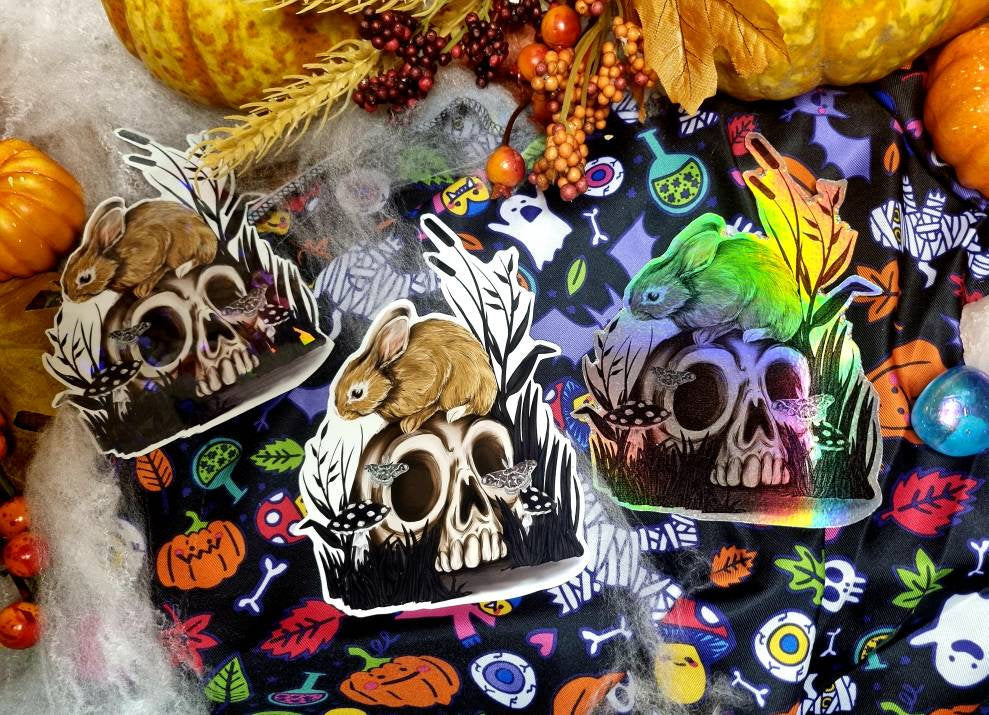 Halloween, spooky, rabbit fun, cool, one of a kind, unusual, illustration refrigerator magnets With gloss, holographic or shiney options