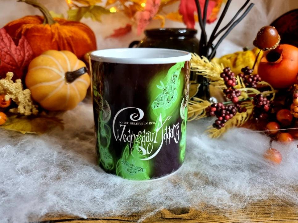 Wednesday Adams, Adams family, horror, spooky, Halloween, one of a kind illustration art design mug. Perfect gothic gift tea cup