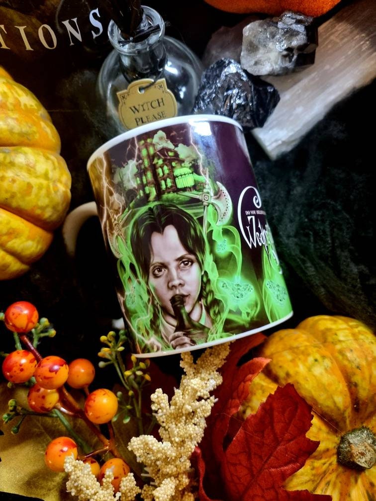 Wednesday Adams, Adams family, horror, spooky, Halloween, one of a kind illustration art design mug. Perfect gothic gift tea cup