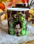 Wednesday Adams, Adams family, horror, spooky, Halloween, one of a kind illustration art design mug. Perfect gothic gift tea cup