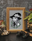 Green witch art/gallery print. wall art. digitally drawn, art print. Magical. Witch. Nature. Green. Portrait.