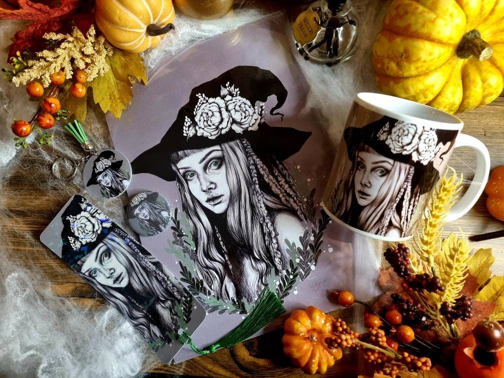 Green witch art/gallery print. wall art. digitally drawn, art print. Magical. Witch. Nature. Green. Portrait.