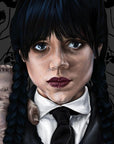 original Wednesday Addams gothic horror art print beautiful vintage Dark academia drawing illustration poster