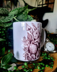 Unique design functional art sublimation rabbit illustration mug black & white monochrome perfect gift home decor Alice in wonderland