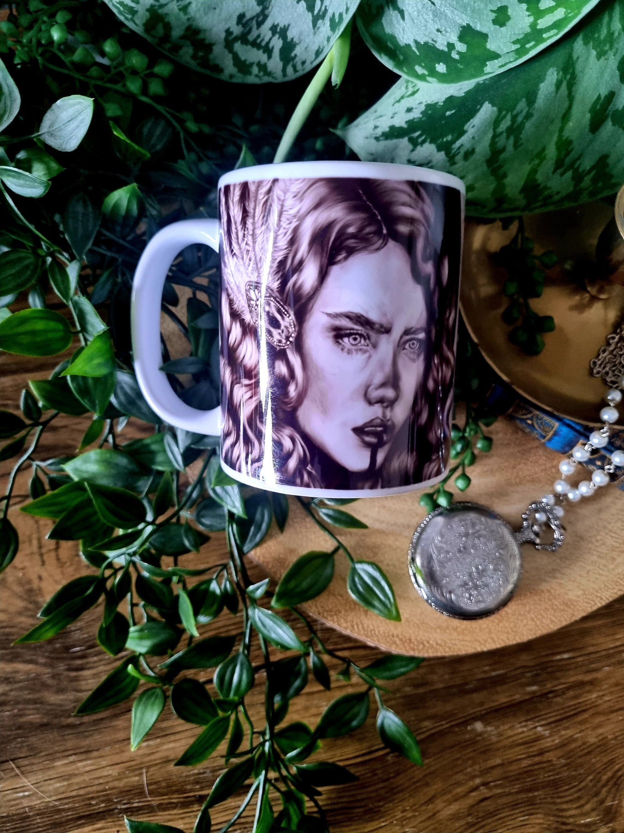 One of a kind design functional art sublimation illustration mug with black &amp; white vintage flapper pinup girl perfect gift and home decor