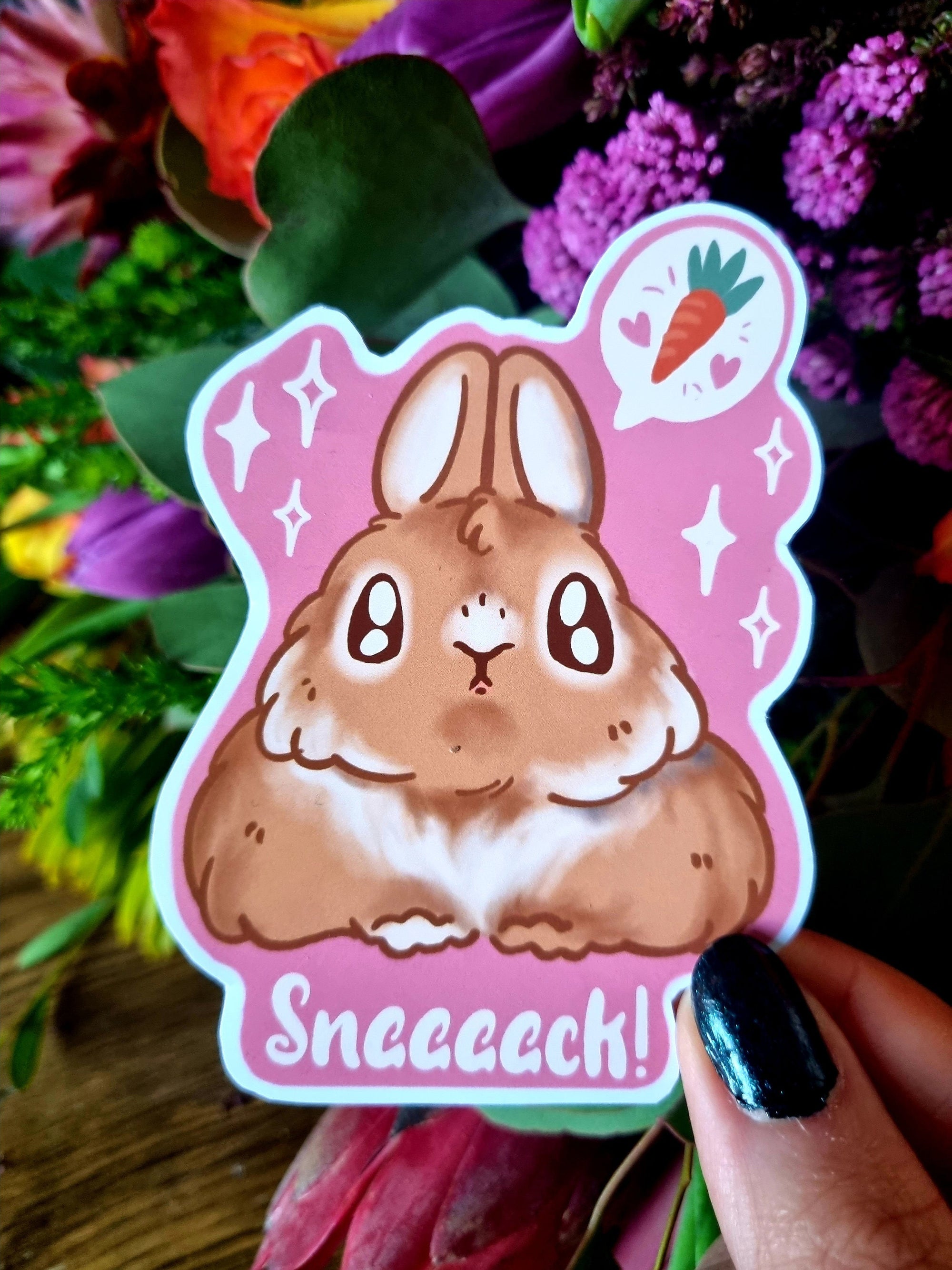 kawaii cute adorable anime art illustration rabbit bun waterproof vinyl sticker or magnet perfect for planner or scrapbooking Snack loving