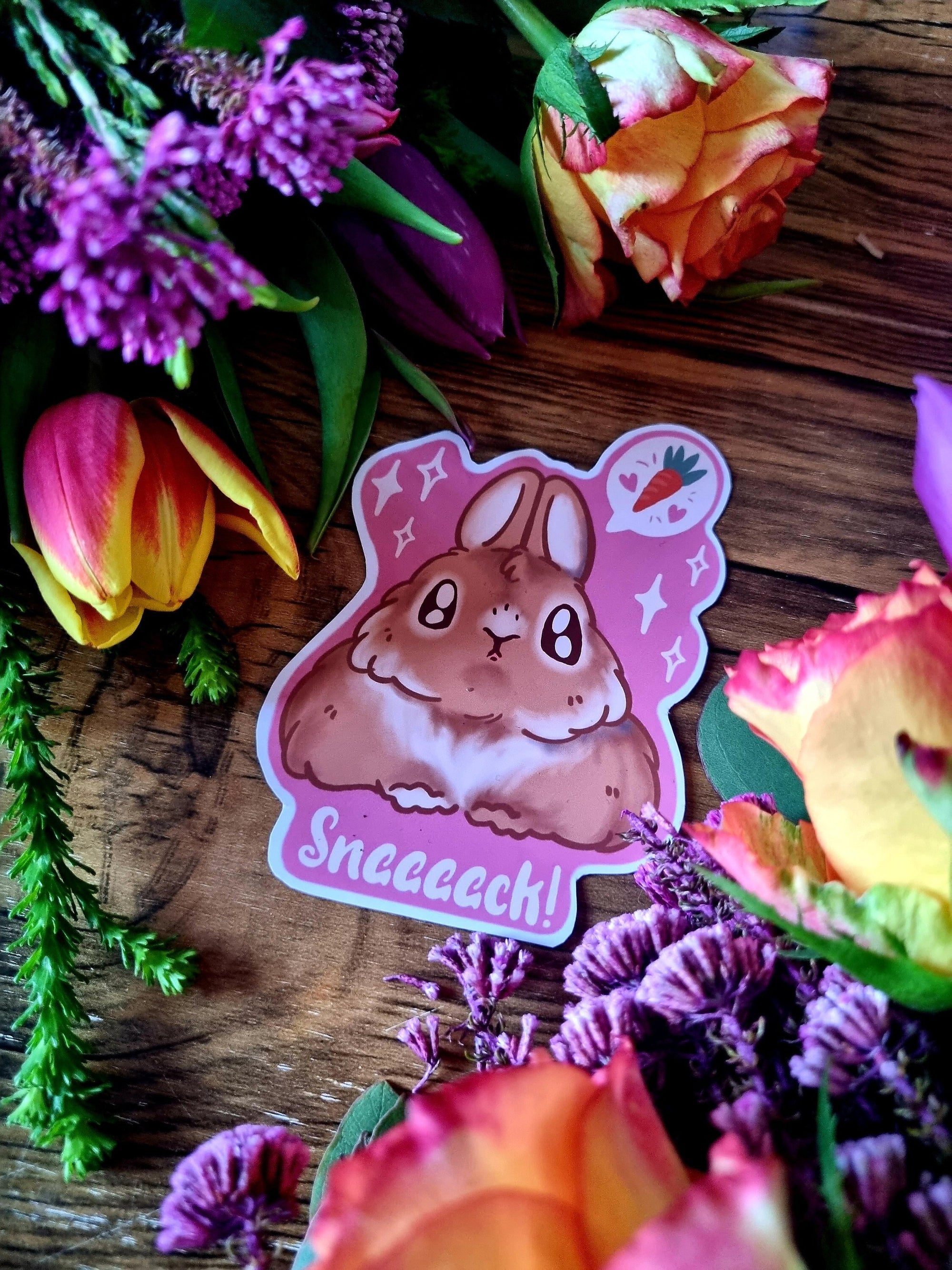 kawaii cute adorable anime art illustration rabbit bun waterproof vinyl sticker or magnet perfect for planner or scrapbooking Snack loving