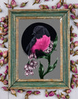 beautiful modern digital painting colour popping pink robin bird illustration nature wall art perfect for home decor.