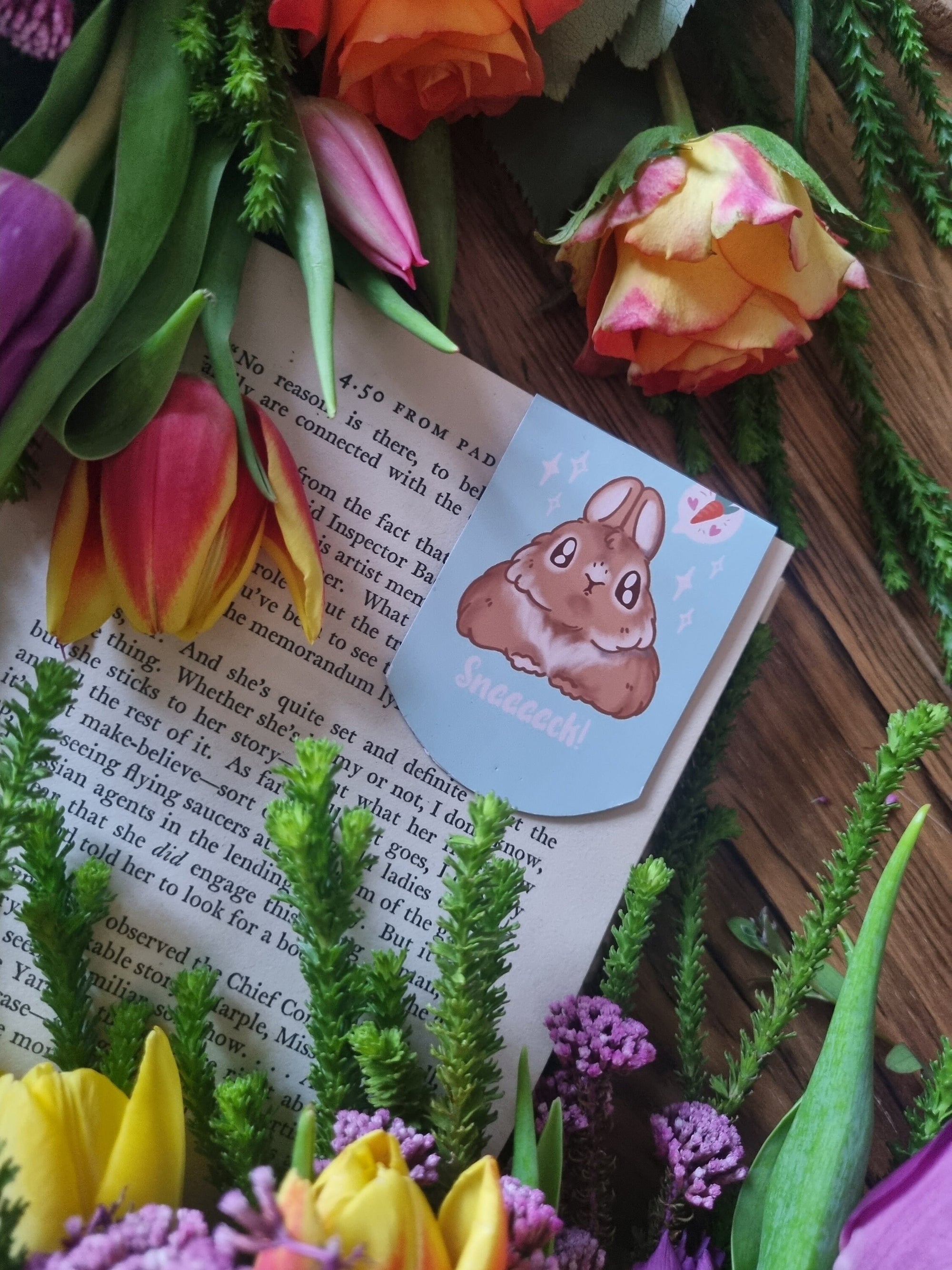 Adorable simplistic chibi kawaii art rabbit bun loaf artwork magnetic bookmark perfect for book lover gift planner clip journal accessories