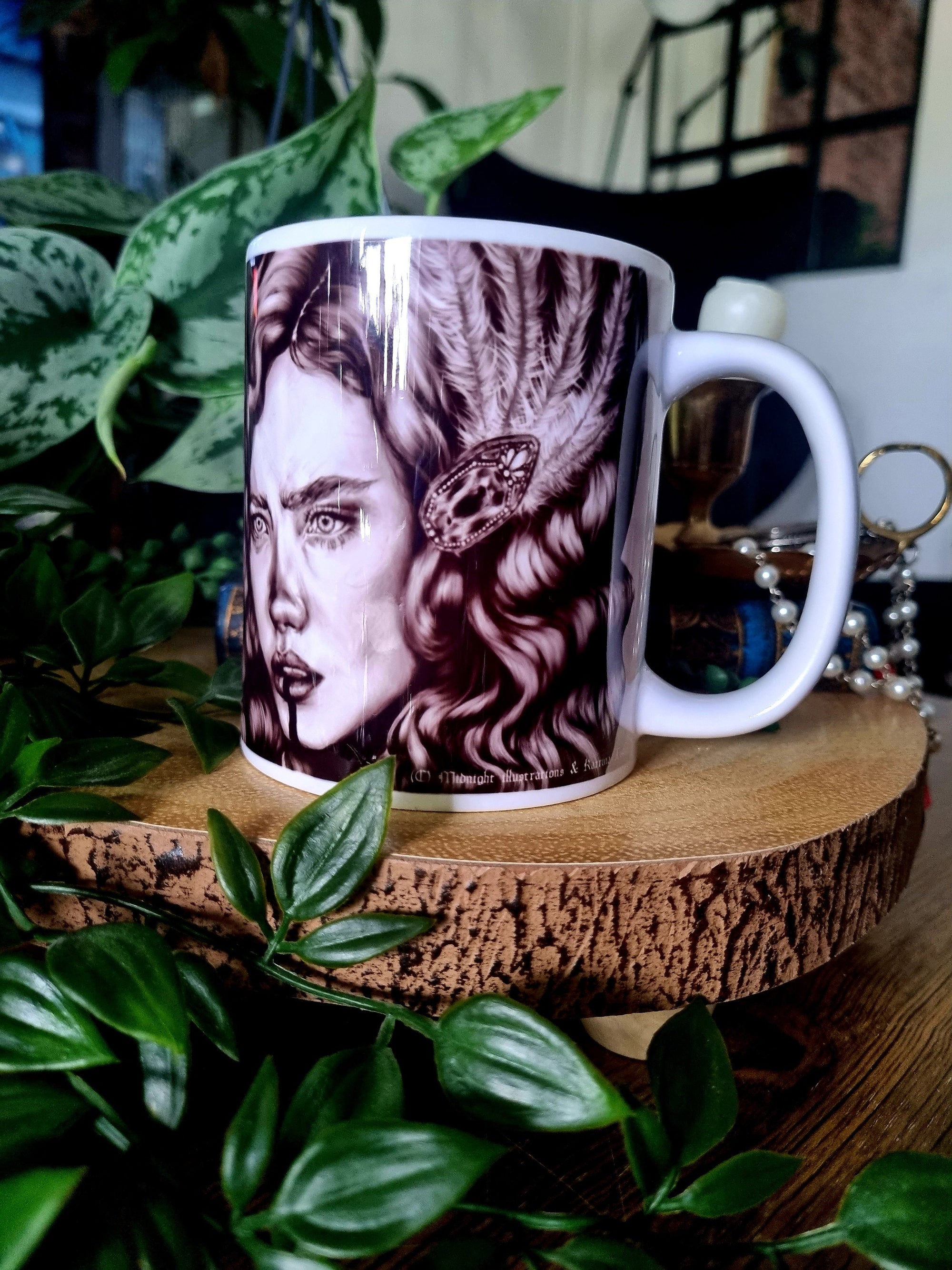 One of a kind design functional art sublimation illustration mug with black &amp; white vintage flapper pinup girl perfect gift and home decor