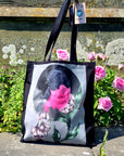 Handpressed unique pink robin art drawing illustration pink bird nature 100% organic fairtrade fairycore 10oz flat base totebag fashion bag