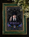 original Wednesday Addams gothic horror art print beautiful vintage Dark academia drawing illustration poster