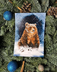 Winter woodland snowy grizzly bear art print illustration art decor wall decor brown bear bear print bear watercolour art print forest core