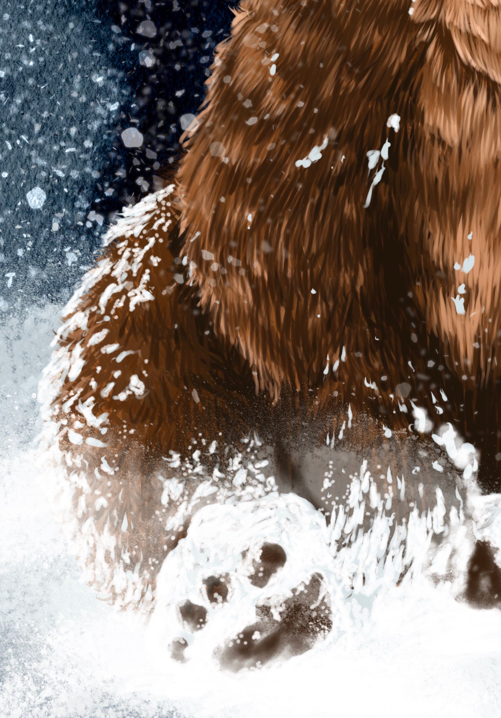 Winter woodland snowy grizzly bear art print illustration art decor wall decor brown bear bear print bear watercolour art print forest core