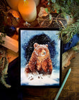 Winter woodland snowy grizzly bear art print illustration art decor wall decor brown bear bear print bear watercolour art print forest core