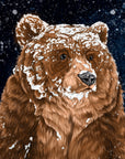 Winter woodland snowy grizzly bear art print illustration art decor wall decor brown bear bear print bear watercolour art print forest core
