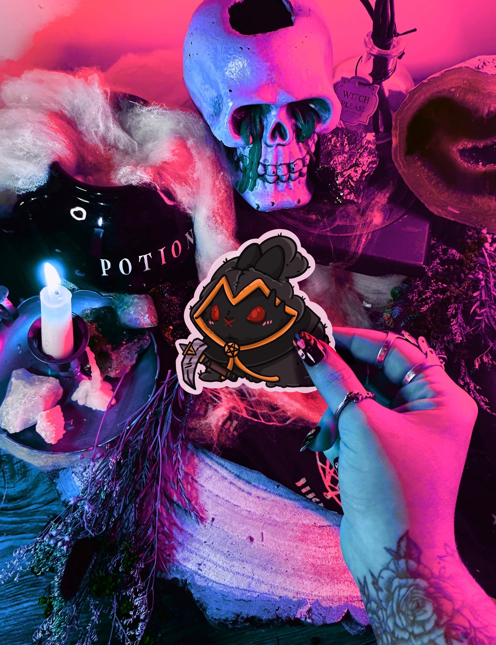 Cult of the buns sticker pack featuring main and side character stickers logo stickers and game inspired accessories