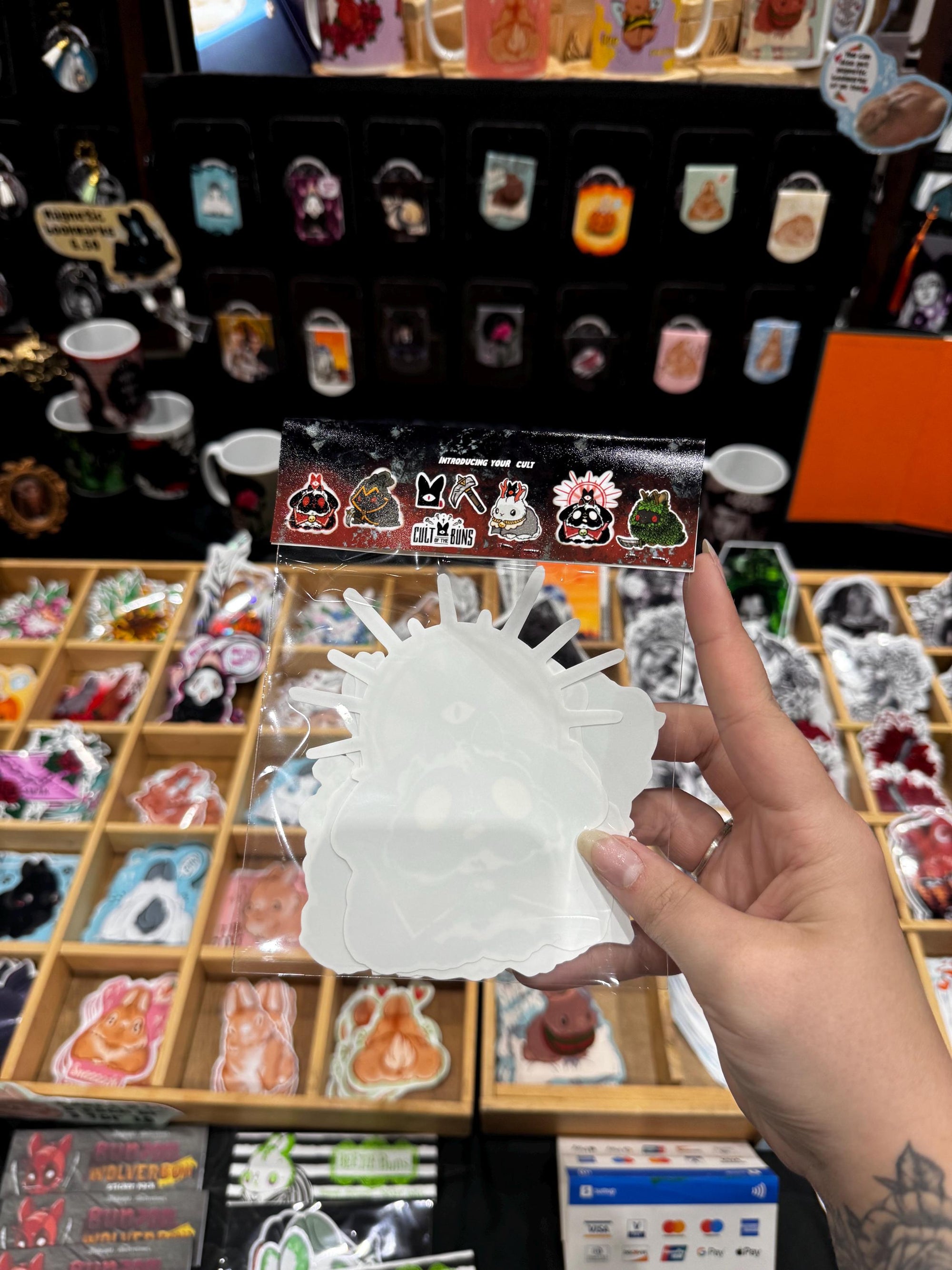 Cult of the buns sticker pack featuring main and side character stickers logo stickers and game inspired accessories