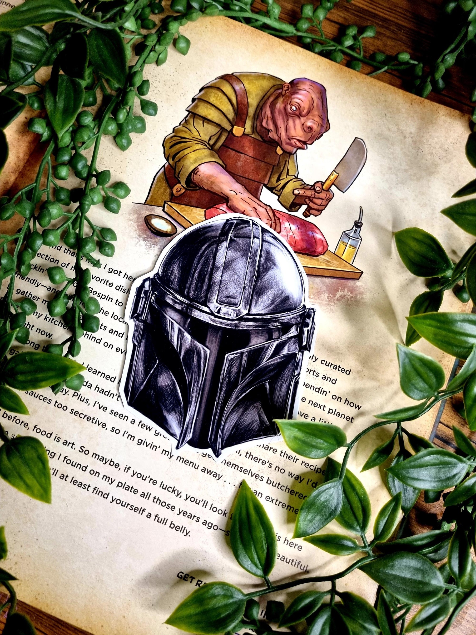 The Galactic Mercenary: Minimalist Sci-Fi Helmet Vinyl Sticker