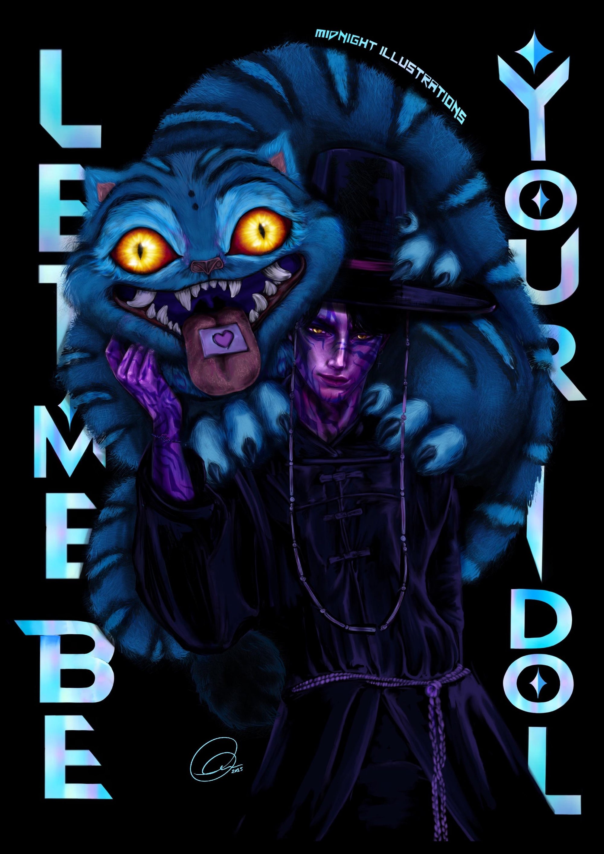 Kpop demon hunters original fan art illustration poster graphic art jinu and derpy tiger let me be your idol saja boys