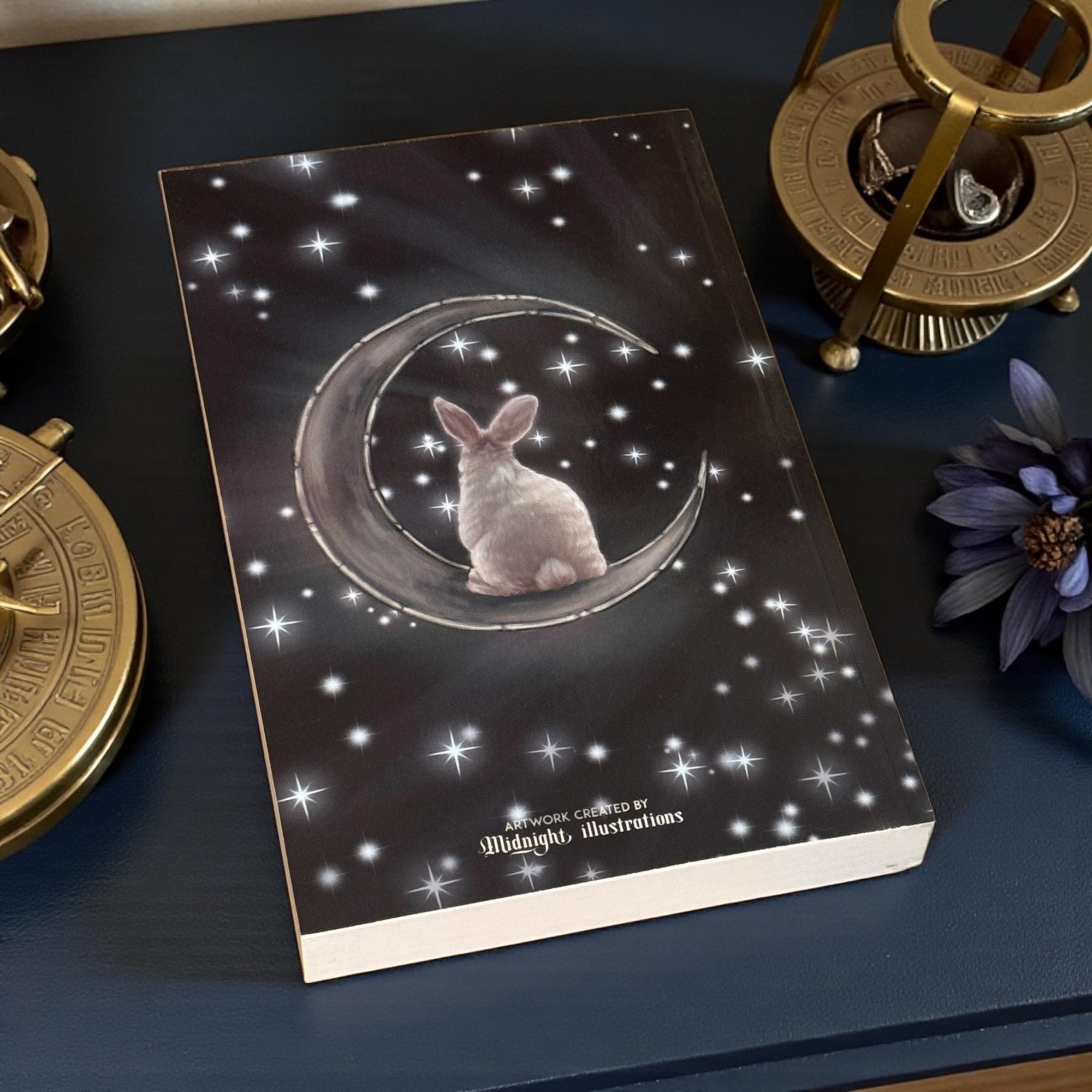 Celestial Rabbit A5 Notebook | Moon Sun Stars Bunny Journal | Eco Friendly Perfect Bound Notebook