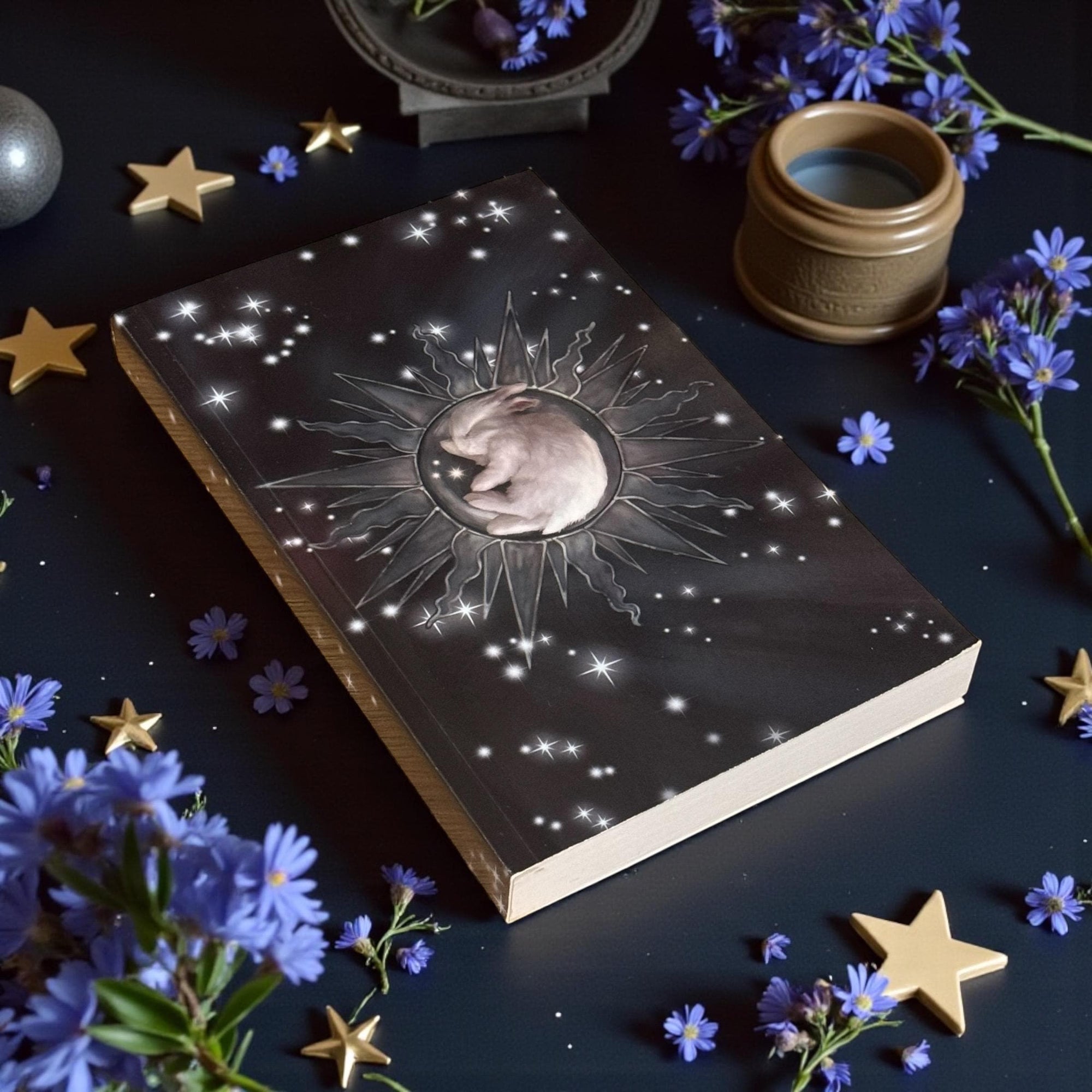 Celestial Rabbit A5 Notebook | Moon Sun Stars Bunny Journal | Eco Friendly Perfect Bound Notebook