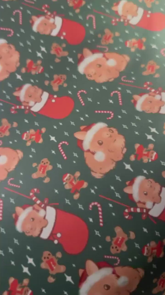 THE BUNS (c) adorable cute Christmas rabbits gift wrap wrapping paper in traditional holiday colours with buns in Santa hats and stockings